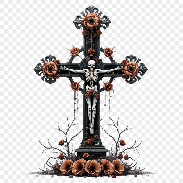 A simple cross with a floral motif is depicted in this high-resolution PNG image.