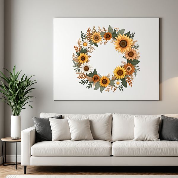 High-Resolution Floral Garland A high-resolution floral wreath featuring sunflowers in a clear background.