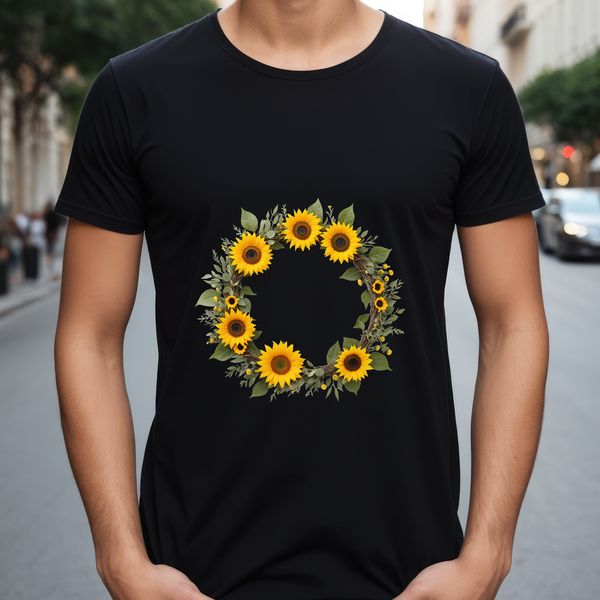 Floral Garland with Sunflowers Design A high-resolution floral wreath made with sunflowers in a transparent PNG format, suitable for commercial or personal use.