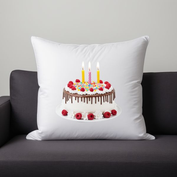 A colorful birthday cake with multi-tiered layers, topped with candles and decorations.