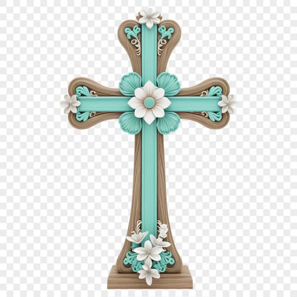 A clear-background PNG icon of a simple cross design with floral patterns subtly integrated into the design.