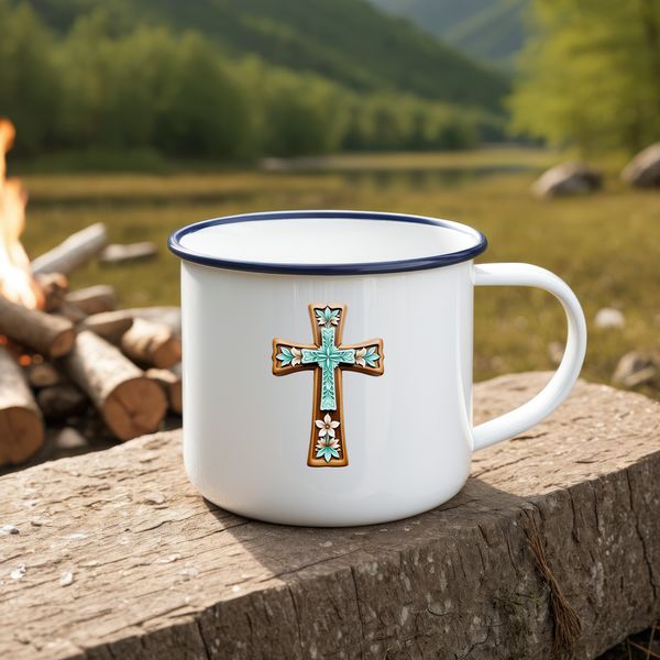 Floral Cross Icon A transparent, high-resolution image of a cross with floral motifs.