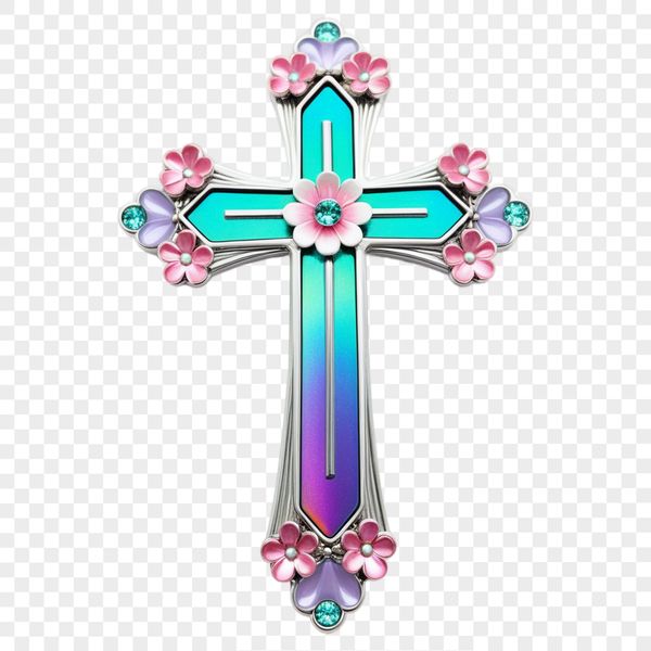 A beautiful cross with floral patterns A transparent high-resolution PNG image of a simple cross with floral patterns.
