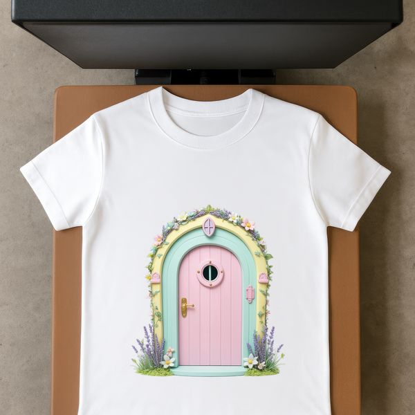 A small, transparent PNG image of a whimsical fairy door with intricate details and a clear background.