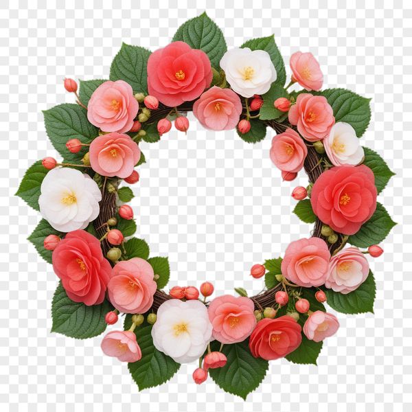 Floral Garland Design with Clear Background A floral wreath designed for commercial use with a clear background.