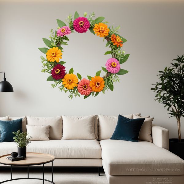 Personalized Wreath Illustration A floral wreath made with individual flowers forming a circular shape.