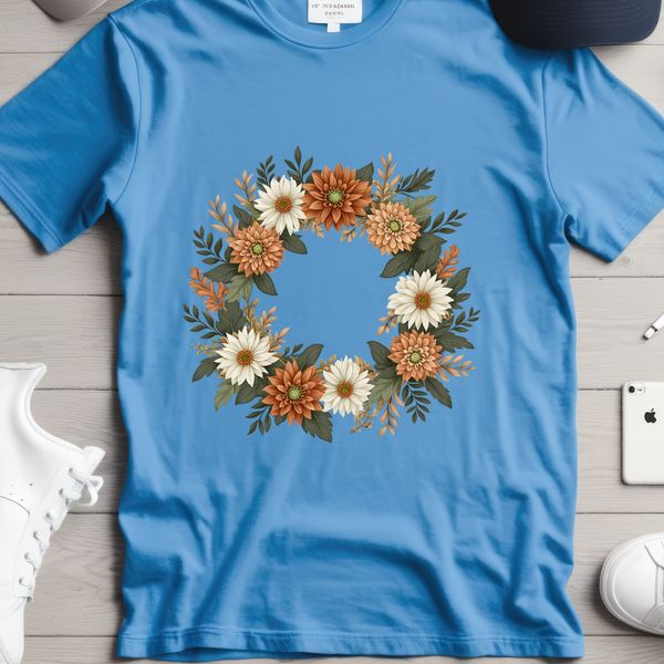 Flower Garland PNG Design A floral wreath made up of various flowers and foliage arranged in a circular shape, suitable for digital use.
