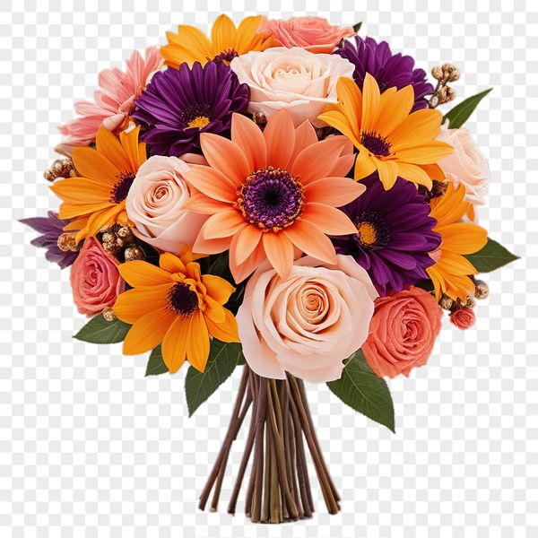 A high-resolution transparent PNG image of a colorful flower bouquet with clear background.