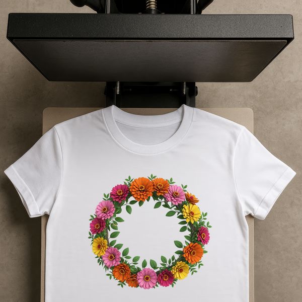 Customizable Wreath Design A floral wreath made up of various flowers and foliage.