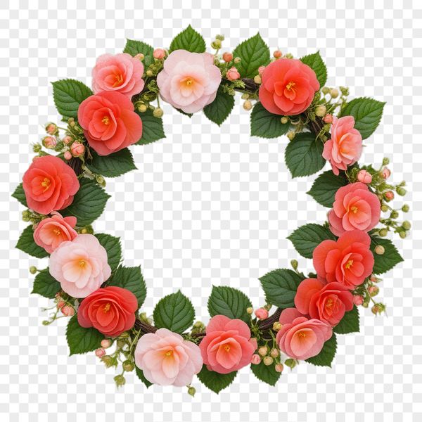 A high-resolution floral wreath with transparent background for commercial or personal use in print projects.