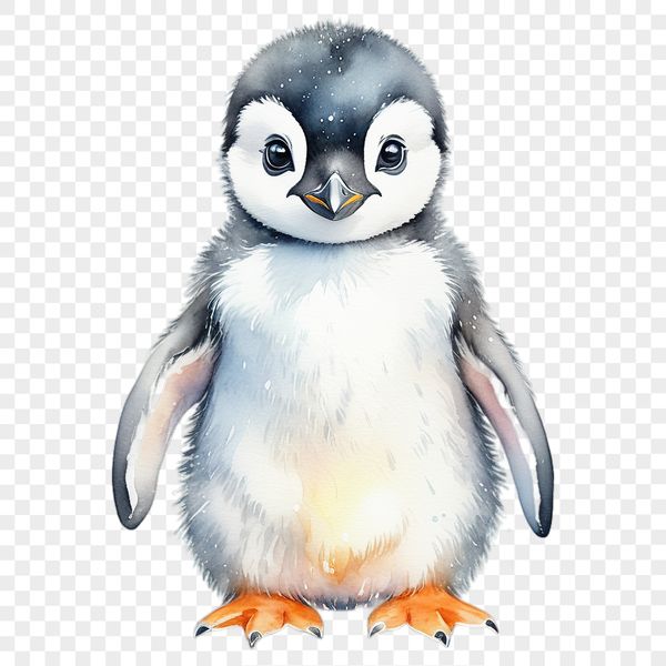 Cute Penguin Chick Waddling on Land A small penguin chick standing on its feet, waddling on land with flippers.