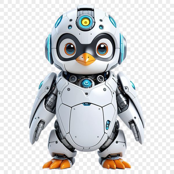A baby penguin standing on a plain background.