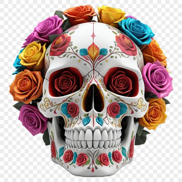 Grateful Dead Skull Illustration A transparent, high-resolution illustration of a skull with a clear background, suitable for commercial and personal use.