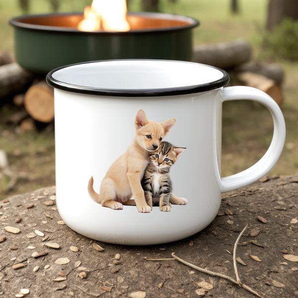 Playful Pup & Kitty Companion A transparent PNG image of a playful puppy kitten sitting together in a clear background.