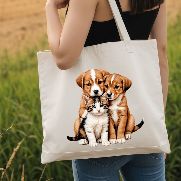 Friendly Feline Canine Hybrid An illustration of a puppy and kitten combined into one animal figure with a clear background, suitable for various uses.