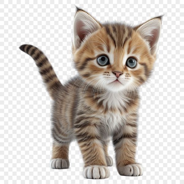 A high-resolution transparent image of a playful grey kitten with a clear background.