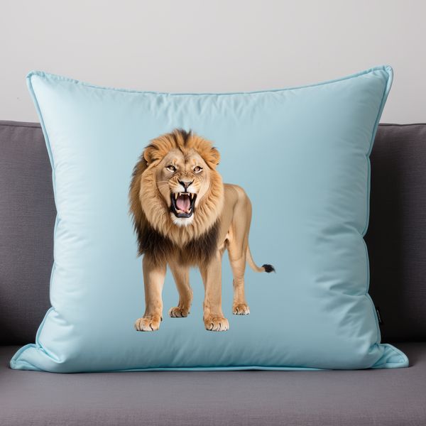 Close-up photo of a majestic lion with golden fur and mane in a natural habitat.