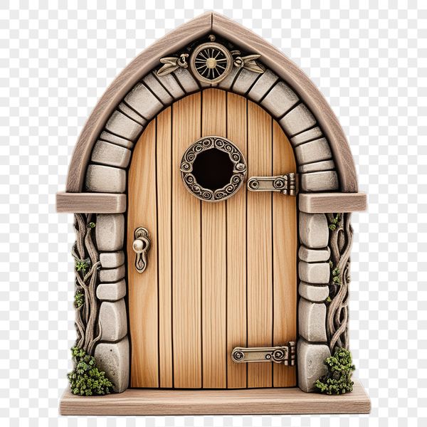 Whimsical Miniature Entrance A colorful illustration of a miniature door with intricate details, perfect for custom printing or digital designs.