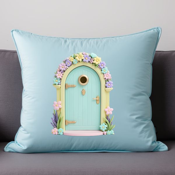 An illustration of a miniature wooden door adorned with delicate details in a high-resolution PNG format.