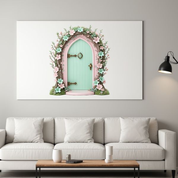 Whimsical Small Door Design A small, intricately designed fairy door with a clear background and transparent edges, suitable for printing or digital use.