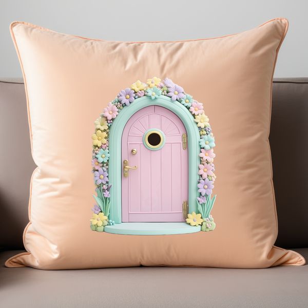Miniature Fairy Entrance A transparent illustration of a small, intricately designed fairy door with a clear background.