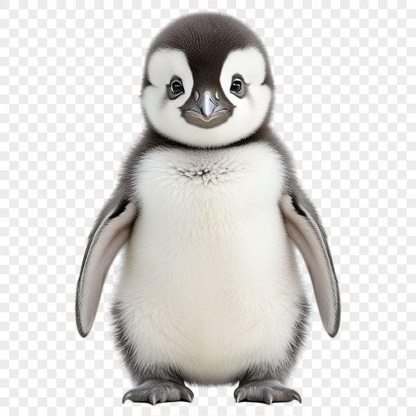 A high-resolution transparent image of a small penguin with a simple background.