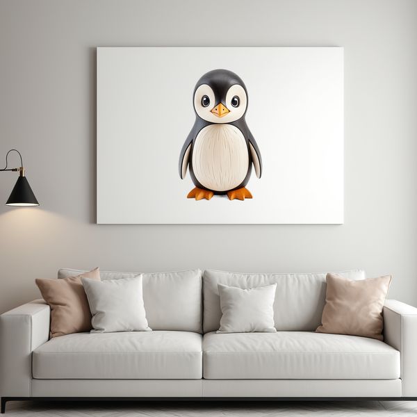 Cute Penguin Chick on Ice Background A small penguin chick standing on the ice with a clear background, suitable for personal or commercial use.