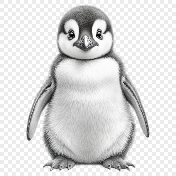 Fluffy Penguin Chick on a Rock A small, fluffy penguin chick standing on a rock or ice.