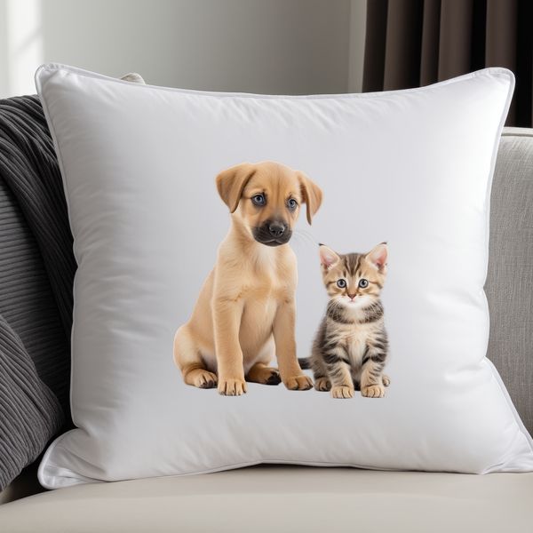Playful Pals Transparent PNG Transparent PNG image of a playful puppy and kitten sitting together.