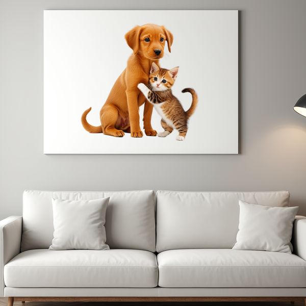 A high-resolution PNG image of a cute puppy kitten mix breed sitting on a transparent background.