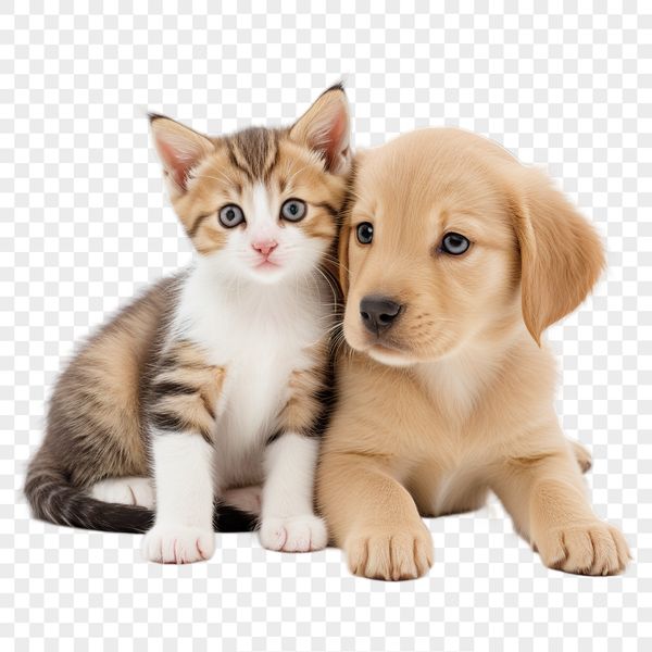 Free high-resolution PNG image of a playful puppy kitten sitting together.