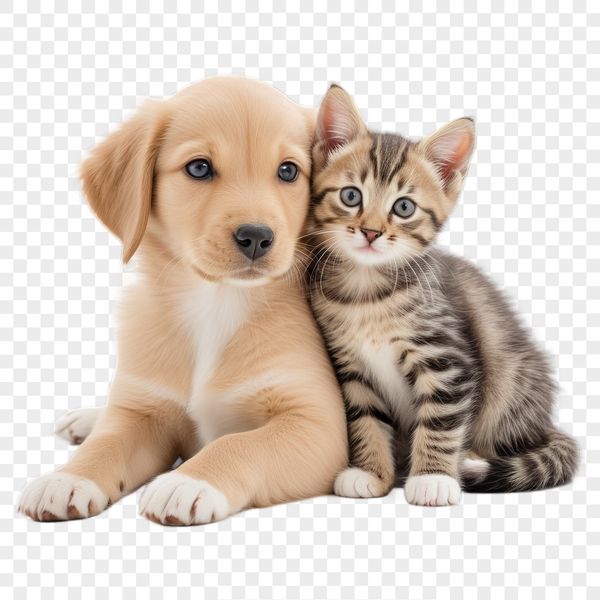 Adorable Mutt Kitten Combination A transparent PNG image featuring a cute puppy kitten combination.