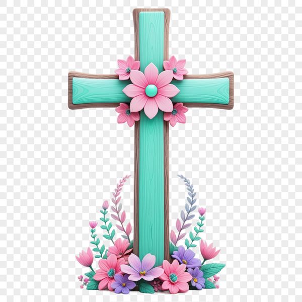 Transparent Cross PNG A simple transparent PNG icon of a cross with a floral pattern in the center.