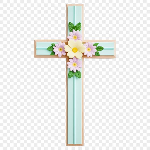 Silver Cross Icon with Intricate Details A transparent PNG image of a silver crucifix with intricate details on a clear background.