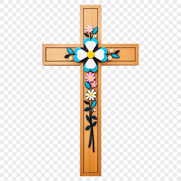 A high-resolution transparent image of a crucifix with a clear background, suitable for sublimation or print.