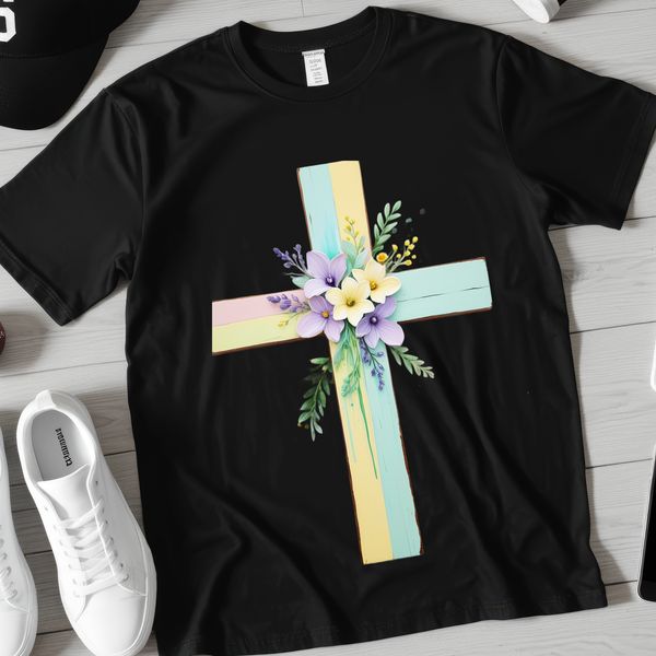 Cross Design with Floral Pattern A high-resolution image of a cross with intricate details in a transparent background.