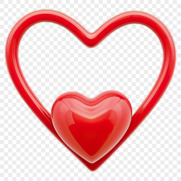 A large, transparent PNG image of a stylized love heart with a clear background, ideal for commercial or personal use.