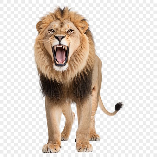 A large African lion in a savannah landscape, highlighting its majestic mane and powerful body.