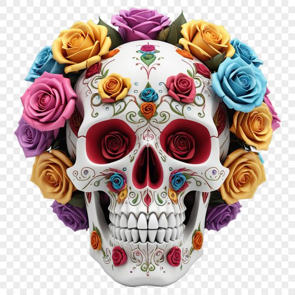 Detailed Skull Illustration PNG A high-resolution, transparent PNG image of a detailed skull with a clear background.