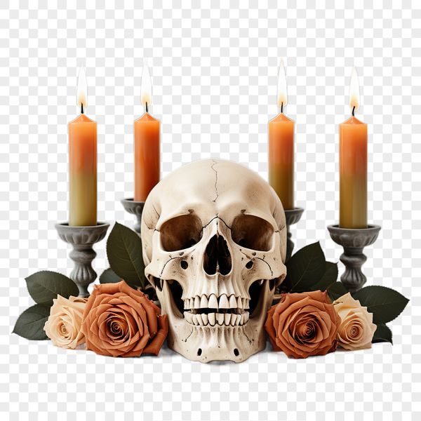 A high-resolution skull graphic with a transparent background.