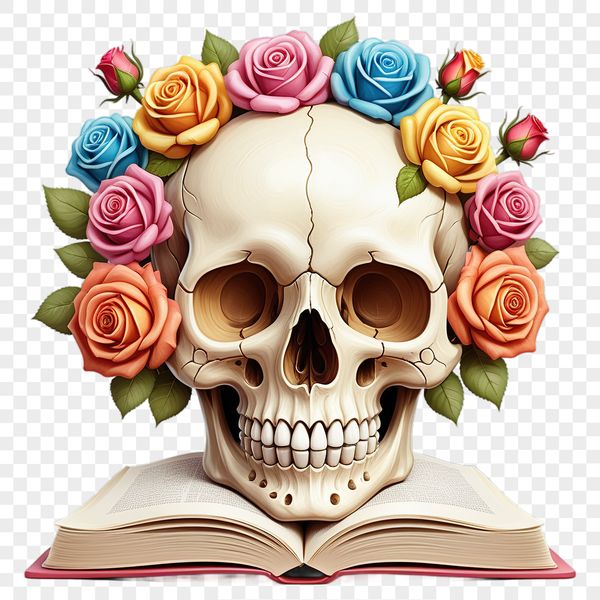High-Resolution Skull Graphic for Digital Use A high-resolution skull with a clear background, suitable for sublimation printing or digital use.