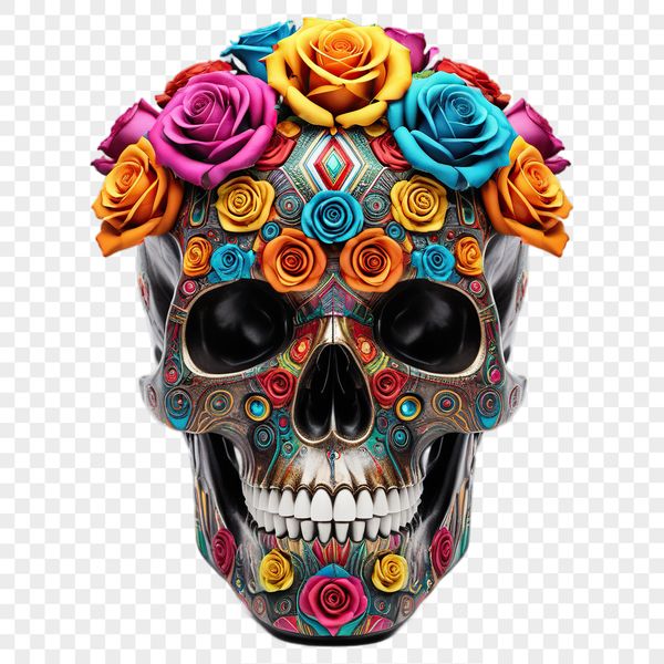 A transparent high-resolution image of a skull with a clear background.