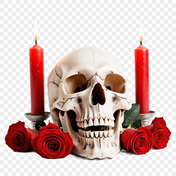 High-Resolution Skull Graphic A high-resolution transparent skull graphic with a clear background, suitable for various commercial uses.