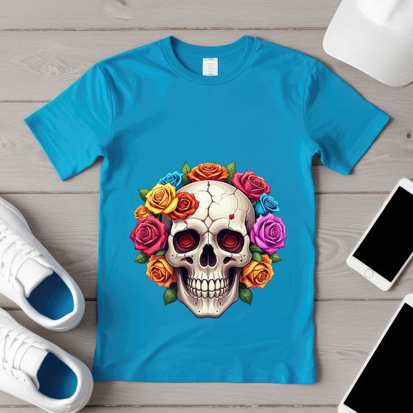 Stylized Skull Graphic with Floral Pattern A transparent PNG image of a stylized floral skull, suitable for commercial and personal use.