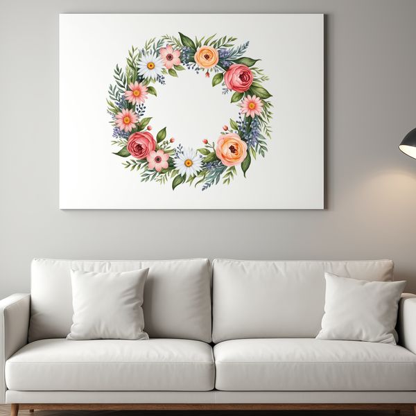 Clear Background Flower Wreath Template A clear background floral wreath made up of various flowers in a symmetrical arrangement.