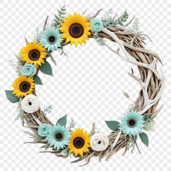 Sunflower Wreath Decor A high-resolution floral wreath composed of sunflowers with a clear background, suitable for printing or digital use.