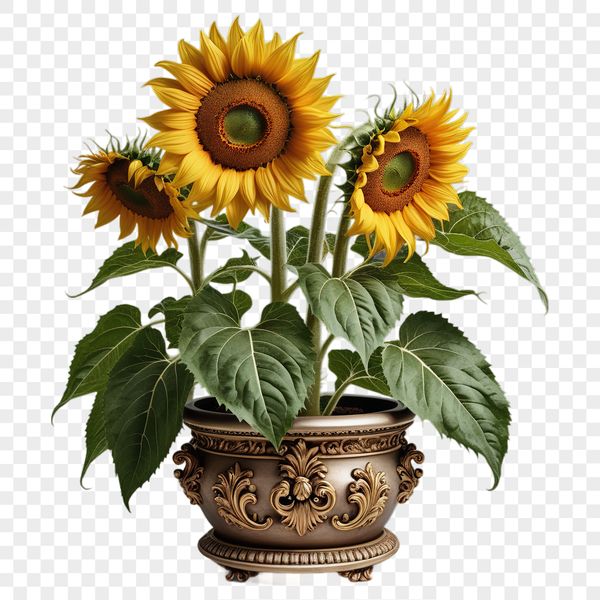 Large Transparent Flower PNG Image A large, high-resolution transparent PNG image of a single sunflower in a flower pot.