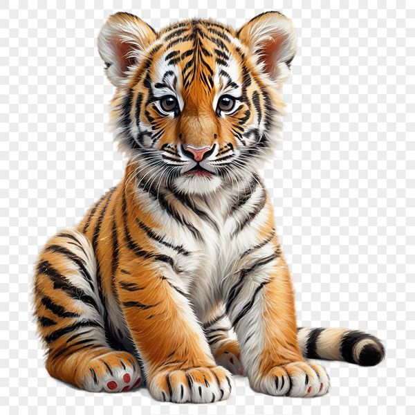Exotic Wildcat Silhouette A large tiger with golden fur and dark stripes, set against a transparent background.