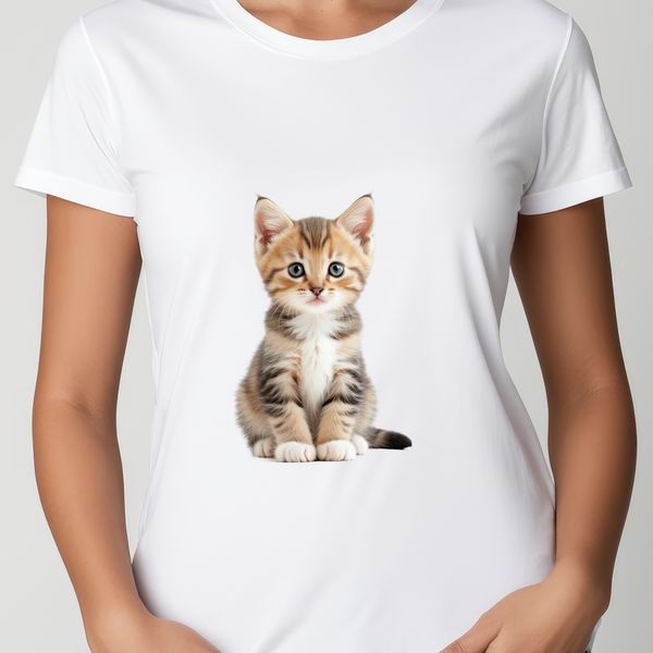 Small Cat Silhouette with Clear Space A small, cute domestic cat sitting on a white background.