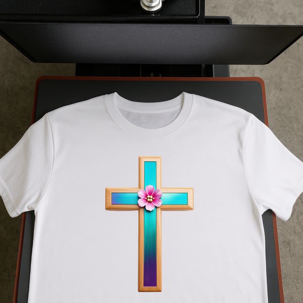 Cross with Floral Elements A high-resolution image of a traditional religious symbol featuring a cross with detailed floral elements.